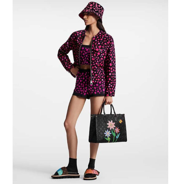 Louis Vuitton LV Women LV x YK OnTheGo MM Black Embossed Grained Monogram Cowhide Leather Flower - Image 11