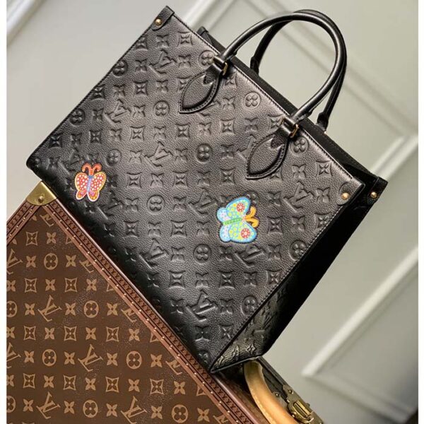 Louis Vuitton LV Women LV x YK OnTheGo MM Black Embossed Grained Monogram Cowhide Leather Flower - Image 4