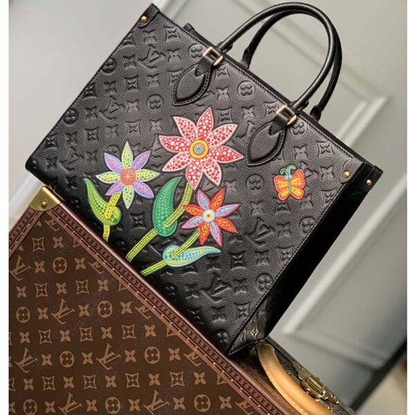 Louis Vuitton LV Women LV x YK OnTheGo MM Black Embossed Grained Monogram Cowhide Leather Flower - Image 2