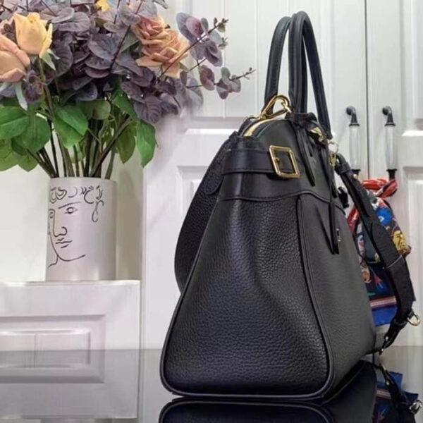 Louis Vuitton LV Women Lock It MM Black Taurillon Leather Smooth Calfskin Calf Leather - Image 4