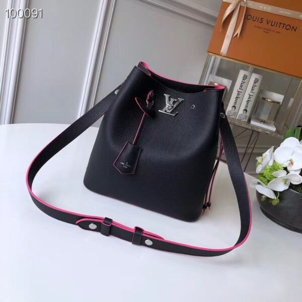 Louis Vuitton LV Women Lockme Bucket Bag in Calfskin Lether-Black - Image 2