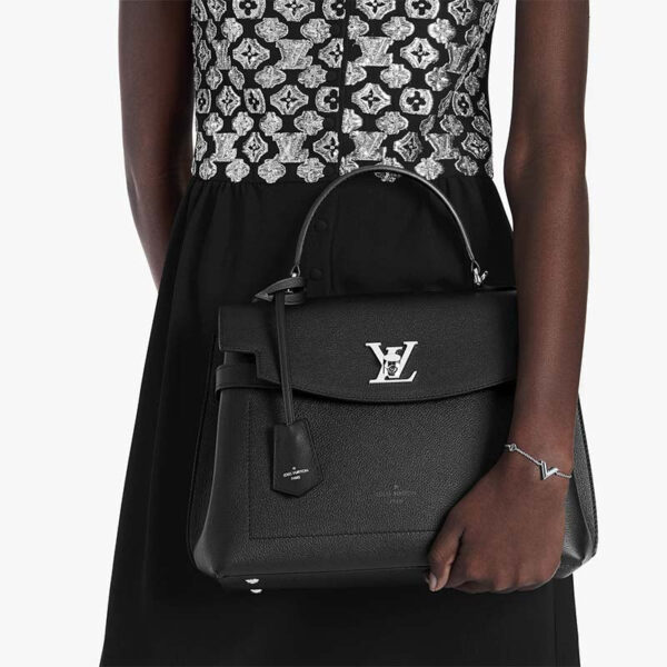 Louis Vuitton LV Women Lockme Ever MM Handbag Black Soft Grained Calfskin - Image 11