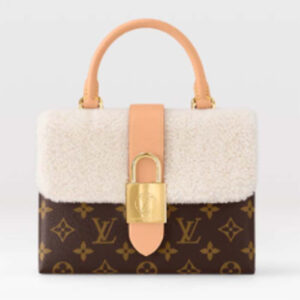 Louis Vuitton LV Women Locky BB Handbag Beige Brown Monogram Coated Canvas Shearling