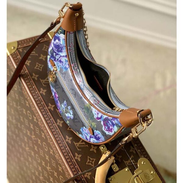 Louis Vuitton LV Women Loop Baguette Handbag Blue Coated Canvas - Image 4