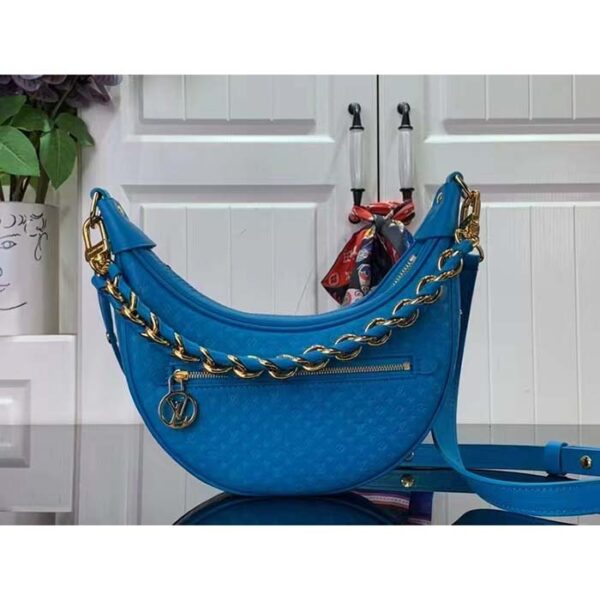 Louis Vuitton LV Women Loop Half-Moon Baguette Bag Blue Calfskin Monogram Flowers - Image 2