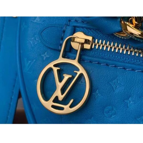 Louis Vuitton LV Women Loop Half-Moon Baguette Bag Blue Calfskin Monogram Flowers - Image 7