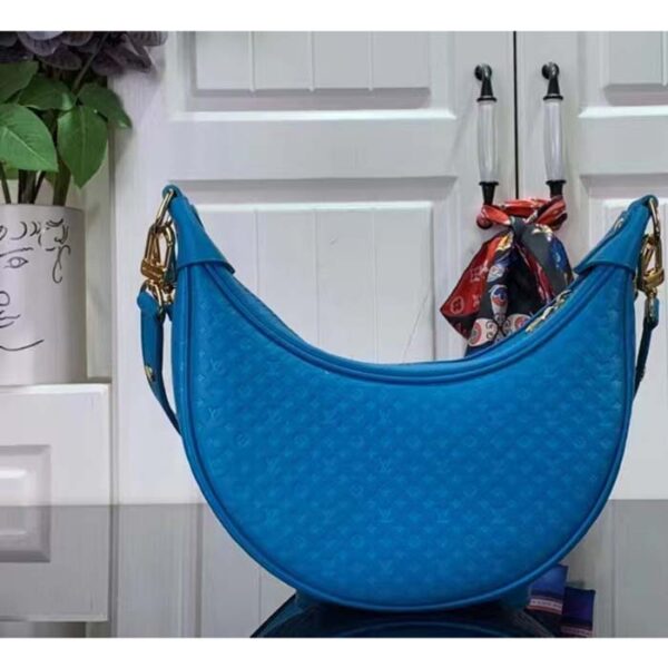 Louis Vuitton LV Women Loop Half-Moon Baguette Bag Blue Calfskin Monogram Flowers - Image 3