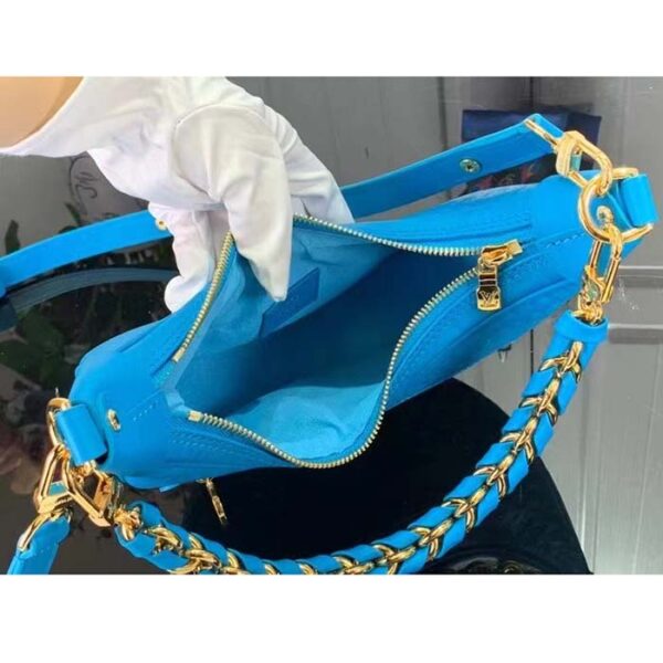 Louis Vuitton LV Women Loop Half-Moon Baguette Bag Blue Calfskin Monogram Flowers - Image 6