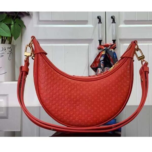 Louis Vuitton LV Women Loop Half-Moon Baguette Bag Red Calfskin Monogram Flowers - Image 3