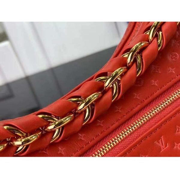Louis Vuitton LV Women Loop Half-Moon Baguette Bag Red Calfskin Monogram Flowers - Image 7