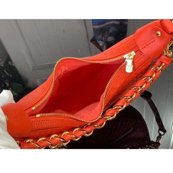 Louis Vuitton LV Women Loop Half-Moon Baguette Bag Red Calfskin Monogram Flowers - Image 6