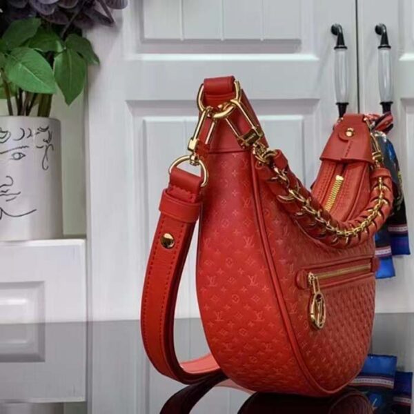 Louis Vuitton LV Women Loop Half-Moon Baguette Bag Red Calfskin Monogram Flowers - Image 4
