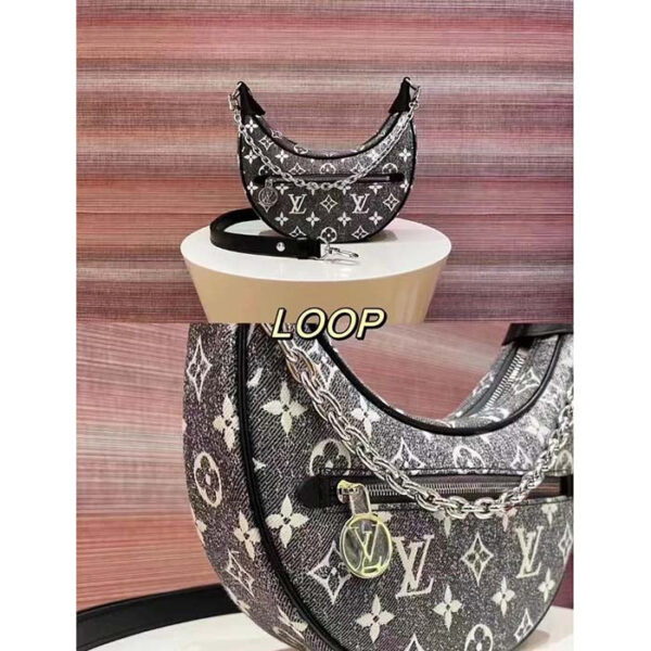 Louis Vuitton LV Women Loop PM Bag Gray Denim Textile Jacquard - Image 4
