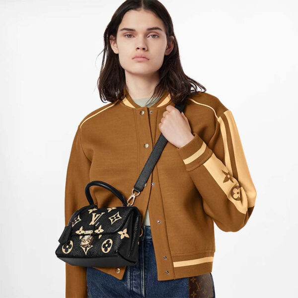 Louis Vuitton LV Women Madeleine BB Handbag Black Beige Embossed Grained Cowhide Leather - Image 12