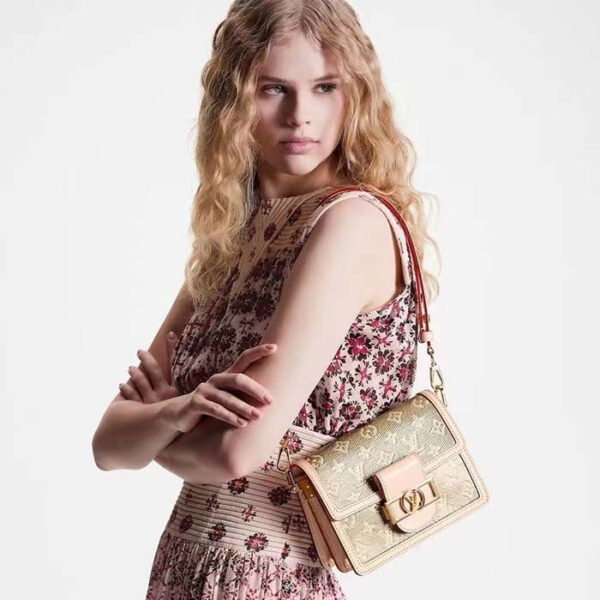 Louis Vuitton LV Women Mini Dauphine Handbag Beige Monoglam Coated Canvas - Image 11