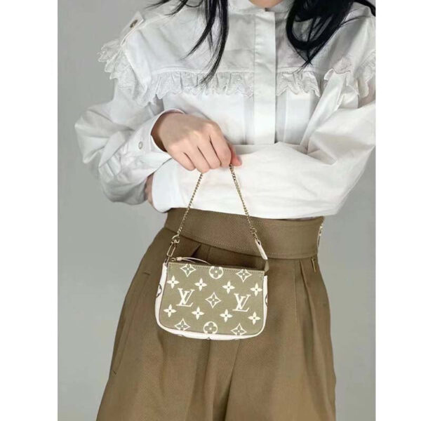Louis Vuitton LV Women Mini Pochette Accessoires Green Monogram Empreinte Embossed Supple Grained Cowhide - Image 8