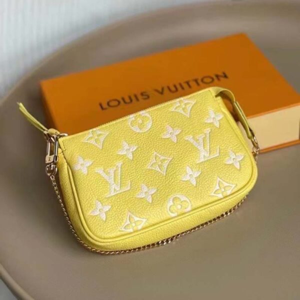 Louis Vuitton LV Women Mini Pochette Accessoires Yellow Monogram Empreinte Embossed Supple Grained Cowhide - Image 5