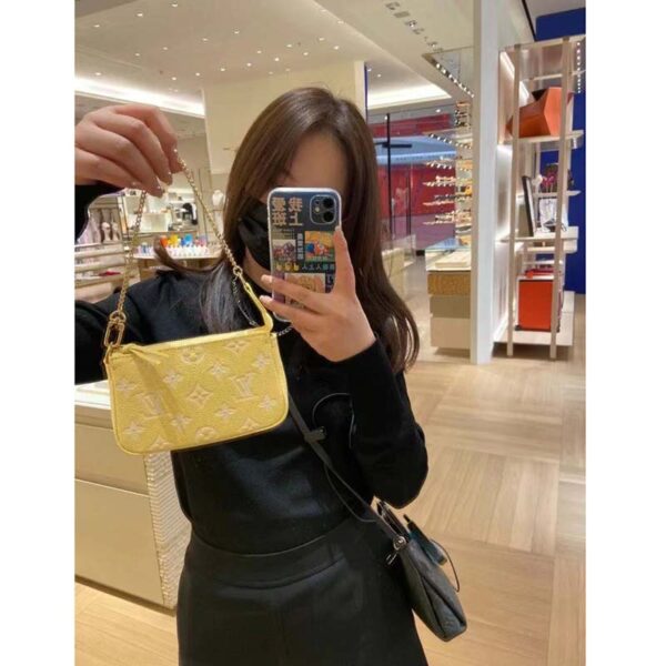 Louis Vuitton LV Women Mini Pochette Accessoires Yellow Monogram Empreinte Embossed Supple Grained Cowhide - Image 12