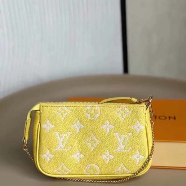 Louis Vuitton LV Women Mini Pochette Accessoires Yellow Monogram Empreinte Embossed Supple Grained Cowhide - Image 4