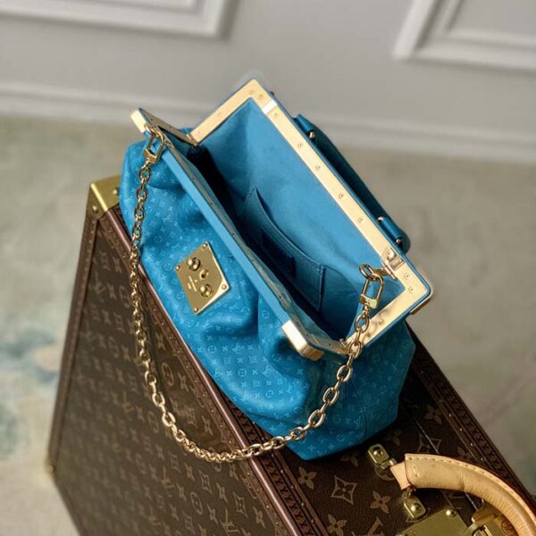 Louis Vuitton LV Women Monogram Clutch Blue Calfskin Leather S-Lock - Image 6