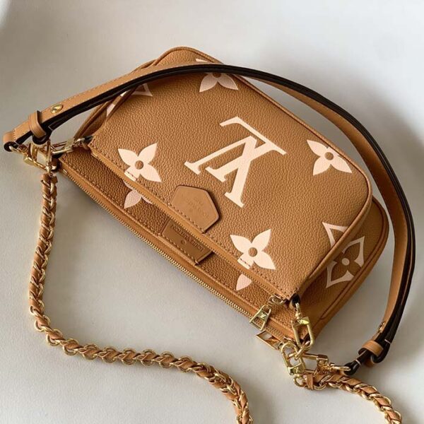 Louis Vuitton LV Women Multi Pochette Accessoires Beige Monogram Empreinte Embossed Grained Cowhide - Image 6