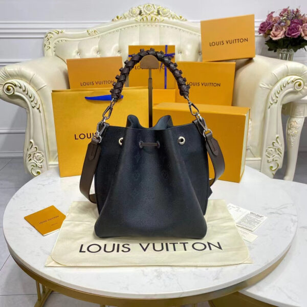 Louis Vuitton LV Women Muria Bucket Bag Black Mahina Perforated Calf Leather - Image 3