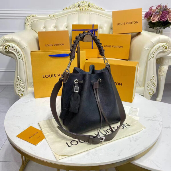 Louis Vuitton LV Women Muria Bucket Bag Black Mahina Perforated Calf Leather - Image 5