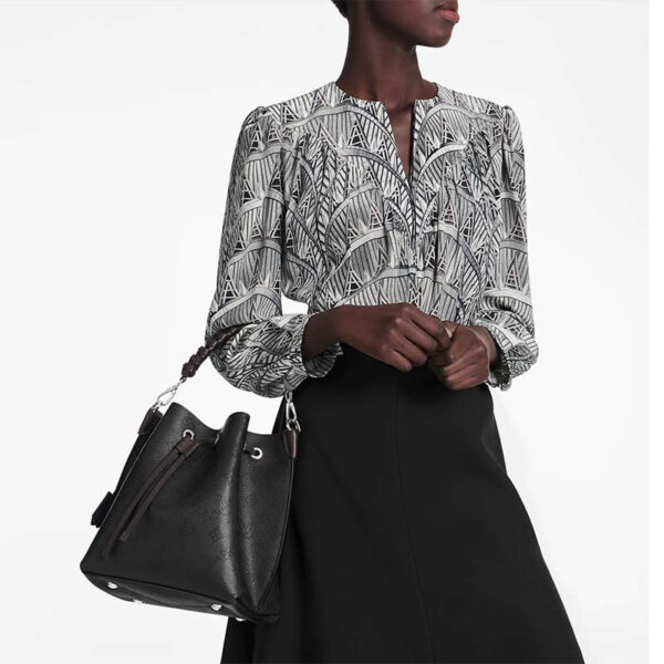 Louis Vuitton LV Women Muria Bucket Bag Black Mahina Perforated Calf Leather - Image 18