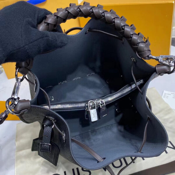 Louis Vuitton LV Women Muria Bucket Bag Black Mahina Perforated Calf Leather - Image 8