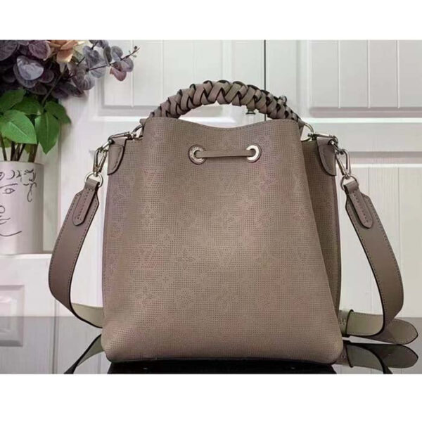 Louis Vuitton LV Women Muria Bucket Bag Gray Mahina Perforated Calfskin Leather - Image 3