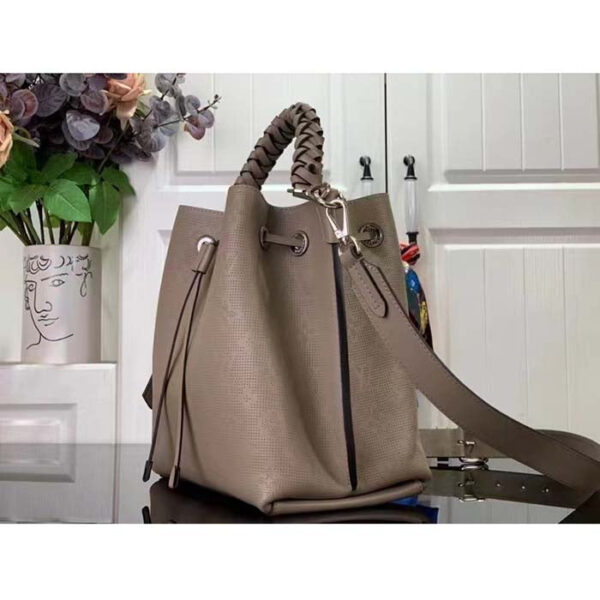 Louis Vuitton LV Women Muria Bucket Bag Gray Mahina Perforated Calfskin Leather - Image 4