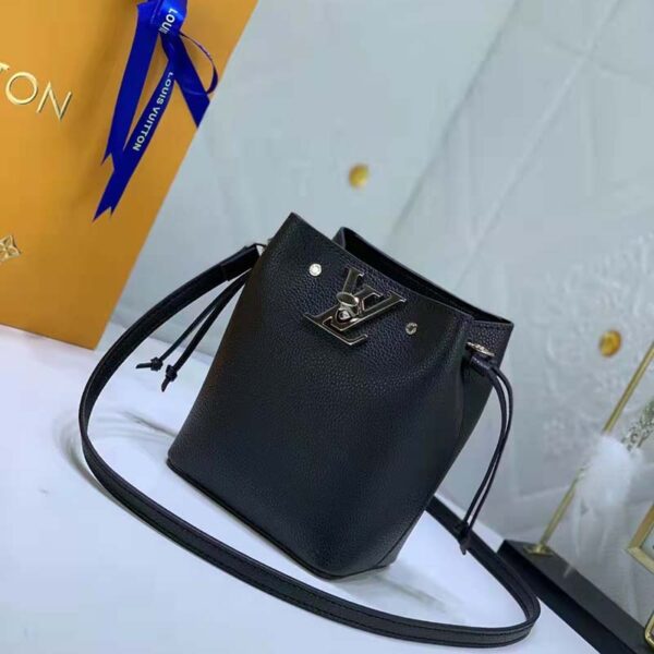 Louis Vuitton LV Women Nano Lockme Bucket Bag Black Grained Calf Leather - Image 4