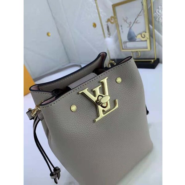 Louis Vuitton LV Women Nano Lockme Bucket Bag Greige Beige Grained Calf - Image 7