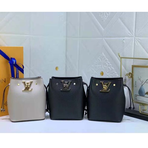 Louis Vuitton LV Women Nano Lockme Bucket Bag Greige Beige Grained Calf - Image 11