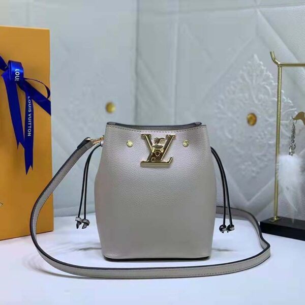 Louis Vuitton LV Women Nano Lockme Bucket Bag Greige Beige Grained Calf - Image 2