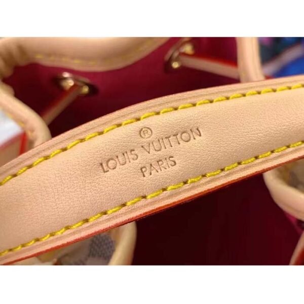 Louis Vuitton LV Women Nano Noé Bucket Bag Dragon Fruit Pink Damier Azur Coated Canvas - Image 9