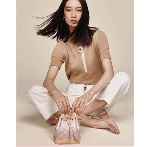 Louis Vuitton LV Women Nano Noé Bucket Bag Pink Monogram Coated Canvas Cowhide Leather - Image 9