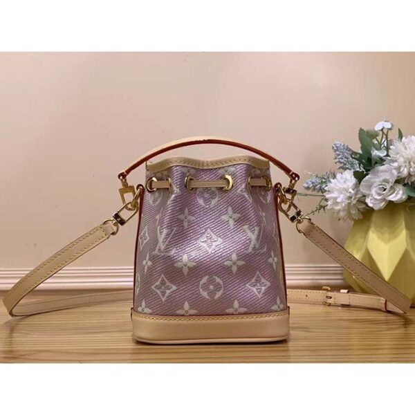 Louis Vuitton LV Women Nano Noé Bucket Bag Pink Monogram Coated Canvas Cowhide Leather - Image 3
