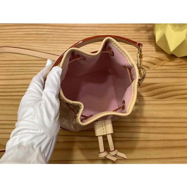 Louis Vuitton LV Women Nano Noé Bucket Bag Pink Monogram Coated Canvas Cowhide Leather - Image 7