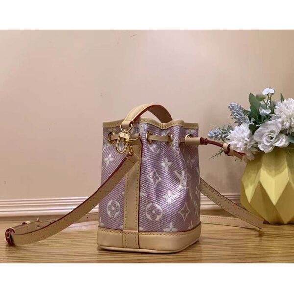 Louis Vuitton LV Women Nano Noé Bucket Bag Pink Monogram Coated Canvas Cowhide Leather - Image 4