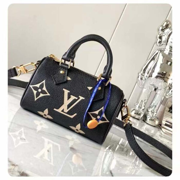 Louis Vuitton LV Women Nano Speedy Bag Black Beige Monogram Empreinte Embossed Supple Grained Cowhide Leather - Image 2