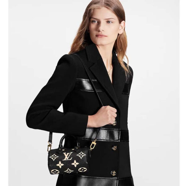Louis Vuitton LV Women Nano Speedy Bag Black Beige Monogram Empreinte Embossed Supple Grained Cowhide Leather - Image 12