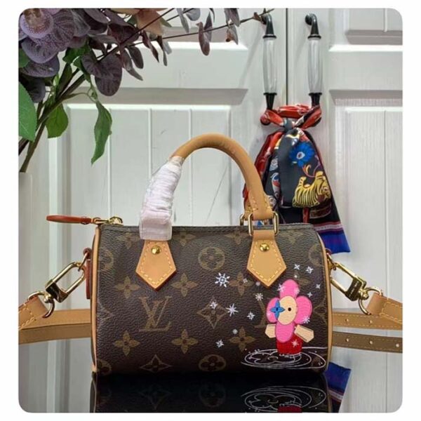 Louis Vuitton LV Women Nano Speedy Bag Pink Monogram Coated Canvas Cowhide Leather - Image 2