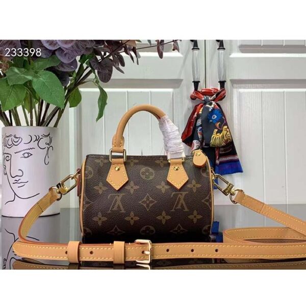 Louis Vuitton LV Women Nano Speedy Bag Pink Monogram Coated Canvas Cowhide Leather - Image 4