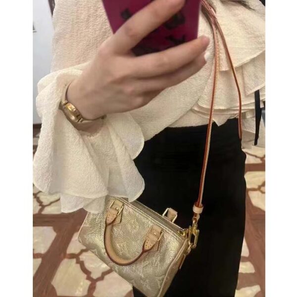 Louis Vuitton LV Women Nano Speedy Beige Monoglam Coated Canvas Zip Closure - Image 13