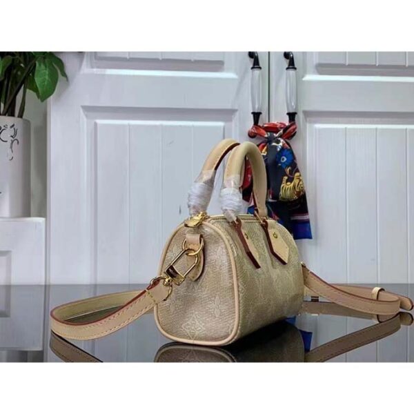 Louis Vuitton LV Women Nano Speedy Beige Monoglam Coated Canvas Zip Closure - Image 4