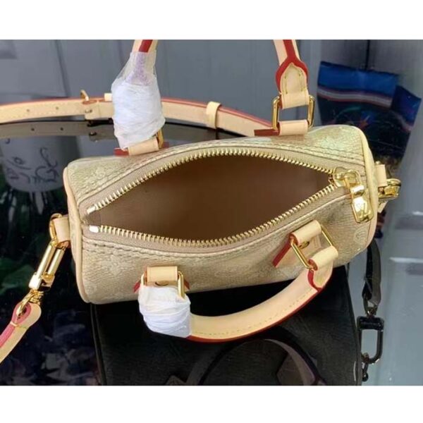 Louis Vuitton LV Women Nano Speedy Beige Monoglam Coated Canvas Zip Closure - Image 6