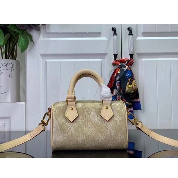 Louis Vuitton LV Women Nano Speedy Beige Monoglam Coated Canvas Zip Closure - Image 2