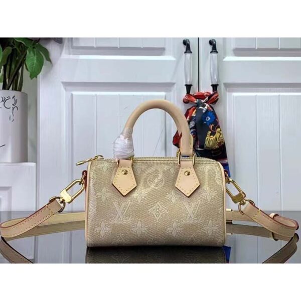 Louis Vuitton LV Women Nano Speedy Beige Monoglam Coated Canvas Zip Closure - Image 3