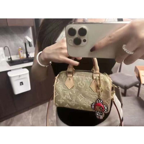 Louis Vuitton LV Women Nano Speedy Beige Monoglam Coated Canvas Zip Closure - Image 14